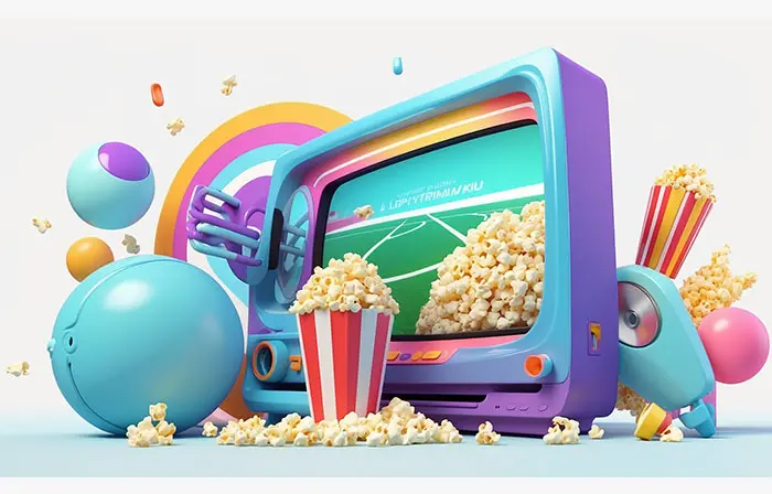 Popcorn and Retro TV 3D Model Illustration